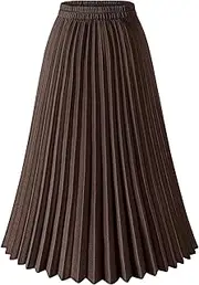 [Basoteeuo] Womens Skirt Leopard Print Midi Long Shirring Skirts High Waisted A Line Skirts