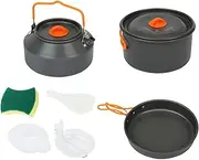 Camping Cookware Set - Travel Pot and Pan Kit - Camping Cookware Pot Fry Pan and Kettle Set for Outdoor Cooking and Picnic
