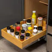 Pull Out Cabinet Drawer Organizer, Sliding Bamboo Wood Storage Rack Organizat...