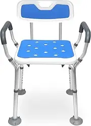 Shower Chair with Arms Heavy Duty Bath Chair with Back Inside Shower Transfer Bath Seat Padded Bench Portable Lift Height Adjustable Legs for Bathtub Non-Slip feet