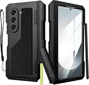 [YQODSZ] for Samsung Galaxy Z Fold 6 Case with S Pen Holder & Stylus, Z Fold 6 Metal Case with Hinge Protection Screen Protector Military Rugged Heavy Duty Bumper Kickstand Case for Z Fold 6 Black