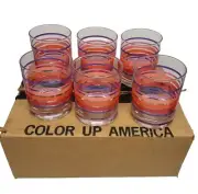 6 Vintage Avon Libbey Purple/Pink/Red Striped Drinking Lowball Barware "Color...
