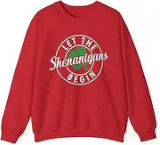 [Sumairah] Let The Shenanigans Begin Clovers Funny St Patrick's Day Sweatshirt(Red, Medium)