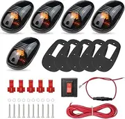 Cab Marker Lights,5Pcs Roof Top Marker Lamp 9 LED Amber Smoke Cab Roof Running Light 12V 24V Cab Marker Roof Top Clearance Light Kit w/Wiring Pack Fit for Truck SUV Pickup 4x4