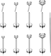 [TOPBRIGHT] 8Pcs 18G 20G Flat Back Earrings 316L Surgical Steel Threadless Tragus Cartilage Nose Stud Push Pin Lip Stud Rings Medusa Piercing Jewelry Hypoallergenic Gold