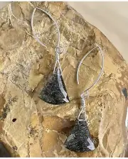 Rutilated Quartz Dangle Earrings-Sterling Silver Rutile Crystal Gemstone NEW
