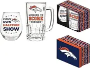 Team Sports America NFL Denver Broncos, Stemless 17 OZ Wine Glass & Beer Mug 16 OZ Gift Set with Box | Keeps Drinks Cold | Officially Licensed