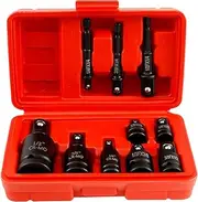 10Pcs Swivel Socket Set High Carbon Steel Impact Socket Adapter Kit 1/4inch 3/8inch 1/2inch Impact Adapter and Reducer Set Universal Joint for Car Mechanical Maintenance(Black)