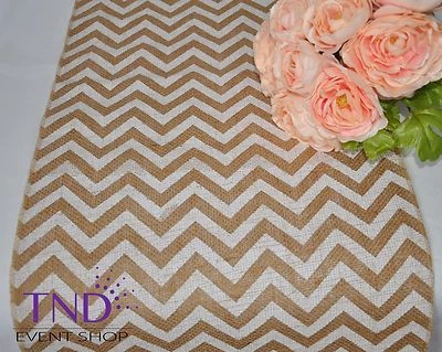 14”x108” CHEVRON BURLAP TABLE RUNNER FOR RUSTIC WEDDING
