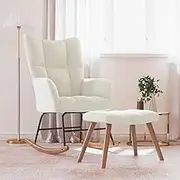 Rocking Chair with a Stool Cream White Velvet,Rocking Chair with Stool Velvet Upholstered Living Room Chair for Optimal Comfort and Style Living Room Furniture