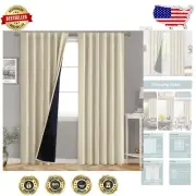 Double Layer Beige Blackout Curtains - 52x95 Inch with Noise Reduction Features