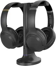 Avantree Duet - Dual Wireless Headphones for TV Watching with Transmitter/Charging Stand 2-in-1, Clear Dialogue Mode & Volume Boost for Seniors, Scalable to 100 Headphones - Black