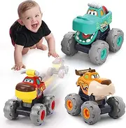 REMOKING Car Toys for 1 2 3 Year Old, 3 PCS Big Wheel Monster Truck, Pull Back Friction Powered Push and Go,Baby & Toddler Toys for 1 2 Year Old Boy Kid Birthday Gift