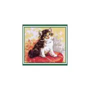 Cat On Red Pillow Tapestry Design Printed On Canvas #A-37