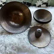 Handmade Artisanal Metallic Bowl Plate Set Ceramic Clay Pottery Swirl Bronze
