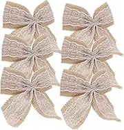 TOBBOMEY 6pcs Decorative Burlap Lace Bows Large Rustic Bowknots for Present Wrapping DIY Crafts Home Decoration Vintage Bows for Christmas Weddings Special Occasions