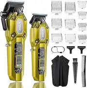 VGR Professional Hair Trimmer for Men, Wireless Barber Set, Hair Trimmer Set with 10 Attachment Combs, USB Rechargeable Professional Hair Trimmer with LED Display, Gold
