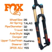 Fox 2016 TALAS 32 Fork KASHIMA 26in F-S 140-110mm 3Pos-Adj 15QR 1.5T 39mm RakeAM