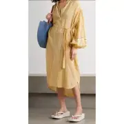 Ulla Johnson Size AU10 US6 ‘Rabea’ Striped Wheat Cotton Midi Dress NWT RRP$755