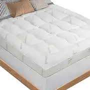 STARRY EUCALYPT King Size Pillow Top Mattress Topper 11cm Thick with Fabric Cover, 1500gsm Microfibre Bamboo Fibre Filling Beddings Bed Mat Pad(Bamboo Pattern)