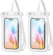 T Tersely 2-Pack Waterproof Phone Case – IPX8 Certified, 30M Underwater Pouch for Large Phones up to 7.2''; Compatible with iPhone 16/15/14/13 Series, for Samsung Galaxy S23/S24 Ultra/FE (White)