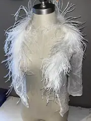 Betsey Johnson New York White Feather Bolero Button Up Shrug NWT Small Y2K