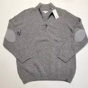 New $205 BRAX Quarter Zip Knit Sweater Men LARGE L Cliff Gray WOOL Blend Steffen