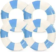 Whaline 4Pcs Inflatable Swimming Float Toys Classic Striped Swim Rings Fun Prints Pool Loungers Tube, 22.8 Inch