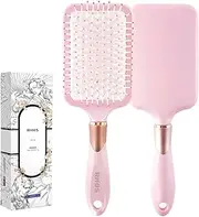 RHOS Paddle Brush for Women & Men - Detangler for Thick, Curly, Long, Wet & Dry Hair - Nylon Bristles Square Cushion Brush for Smoothing and Detangling (1 Pack - Pink)