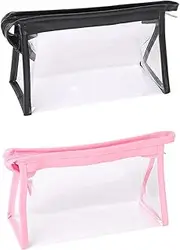 FRAINBOWZ Transparent exam Pencil case 2pcs, PVC Plastic Transparent Zipper Pencil Rubber Ruler Bag, Waterproof Storage Makeup Bag Multi-Functional Pencil case (Black + Pink)