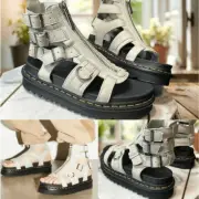 Dr Marten's OLSON PLATFORM TUMBLED NUBUCK LEATHER GLADIATOR ZIP SANDALS Size 7