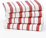 Oversized Kitchen Towels - 4 Pack 100% Cotton Basketweave Tea Dish Towels - Absorbent Reusable Low Lint Quick Dry - Cooking Drying Restaurant Bar Cleaning Cloth Napkin -20x30 Red Stripe