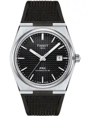 [Tissot] PRX Powermatic 80 T1374071705100 Watch in Black/Black Rubber