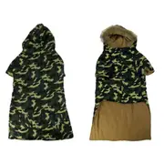 Army Print with Faux Fur Collar & Hoodie Pet Jacket Coat 60cm