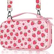 Phonebliss Carry Case for Nintendo Switch/Switch OLED Travel Cases Hard Shell Protective Cover with Shoulder Strap Cute Boys Girls Accessories Storage Bag for Nintendo Switch 2017/Oled 2021, Pink