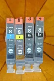 4 GENUINE Canon INk Cartridge Tanks CLI-8BK CLI-8C CLI-8Y BLACK Cyan YELLOW