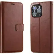 iPhone 12/12 Pro Flip Wallet Case - Brown 3 Card Slots - Cash Compartment - Magnetic Clip [MPPGEN0649]