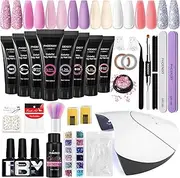 [PHOENIXY] Poly Nail Gel Kit, 8 Colours 15ml Poly Nail Gel Set with 36W UV/LED Nail Lamp Poly Nail Builder Extension Gel Starter Set Professional Nail Art at Home Gift for Women