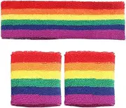 Sweatbands Sports Wristband - Rainbow Sweat Band Headbands Terry Cloth Set - Breathable Athletic Sweat Bands, Moisture Wicking Sweat Absorbing Head Band for Running Workout