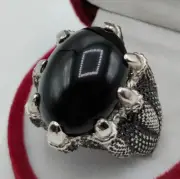 Agate Stone In Black Aqeeq Ring Eagle Claw Design Unique Falcon Claw Ring 925