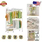 Portable White Freestanding Wardrobe Rack with Adjustable Hangers & Shelves