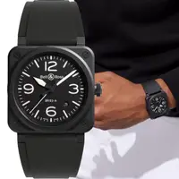 在飛比找momo購物網優惠-【Bell&Ross】BR03黑色啞光陶瓷方形機械腕錶-41