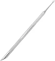 14cm Dual Ended Cuticle Pusher Stainless Steel Cuticle Remover Sticks Dead Skin Removal Pushers Manicure Pedicure Scraper Fingernail Polishing Pusher Non Slip Nail Cleaner Tool with Loop Silver