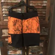 NWT Cabela’s Bay Board Shorts Swimming Tunks Orange Hunting Camo 34