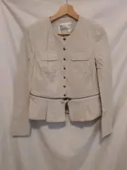 Carol Anderson Invitation CAbi Zipline Coat Sz 4 Ivory Long Sleeve Peplum Button