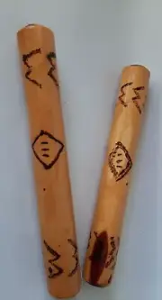 ABORIGINAL CLAP STICKS HANDMADE BURNT 25cm VGood Glossy