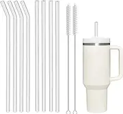 8 Pack Reusable Straws - 4 Long Glass Straws and 4 Wide Glass Straws Drinking Straws 12 oz and 20 oz Tumblers - 2 Cleaning Brushes Included