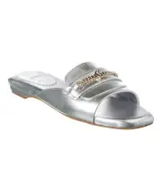 Christian Louboutin MISS MJ MULE Metallic Leather Flat Slide Sandals Shoes $1095