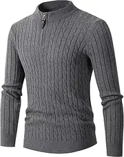 [Gsywaipei] Men's Half Zip Knitted Pullover Solid Color Slim Fit Male Knits Sweaters Mock Neck Long Sleeve Knit Sweater