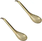 GRIRIW 2pcs Caviar Serving Spoons Strainers Food-Grade Stainless Steel Skimmer Spoons for Kitchen Gadgets